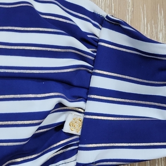 La Vie en Rose Aqua blue/white/gold striped halter bikini top size Medium - Picture 5 of 9